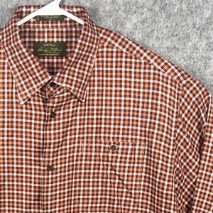 Orvis Signature Silk Wool Gingham Button Down Shirt Mens XXL Burgundy Tan Check